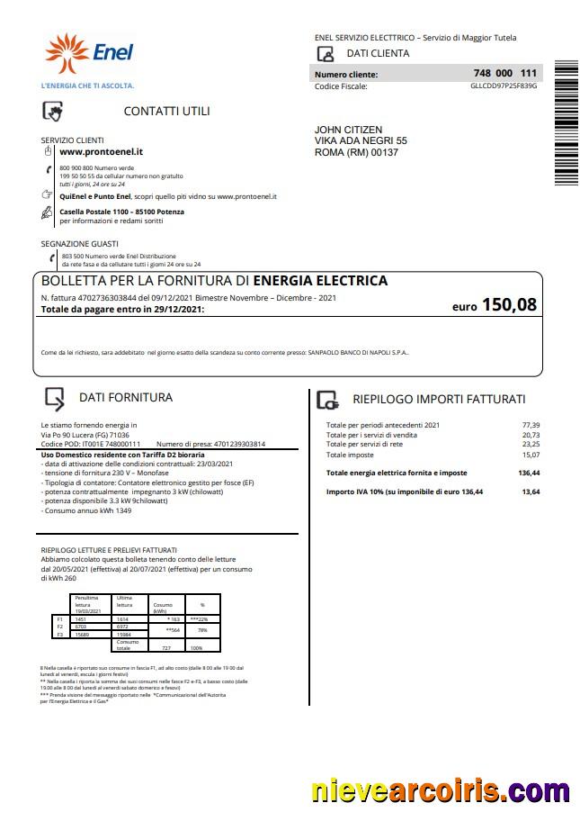 Italy Enel electricity utility bill